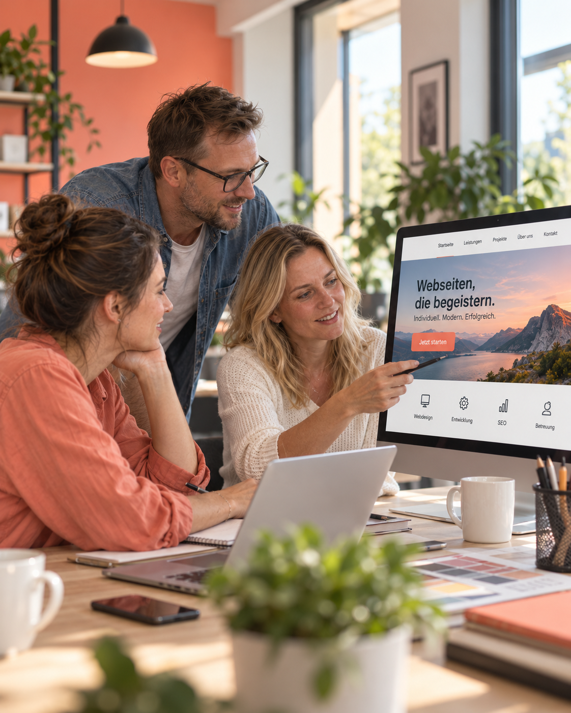 Team im Austausch über eine neue Website