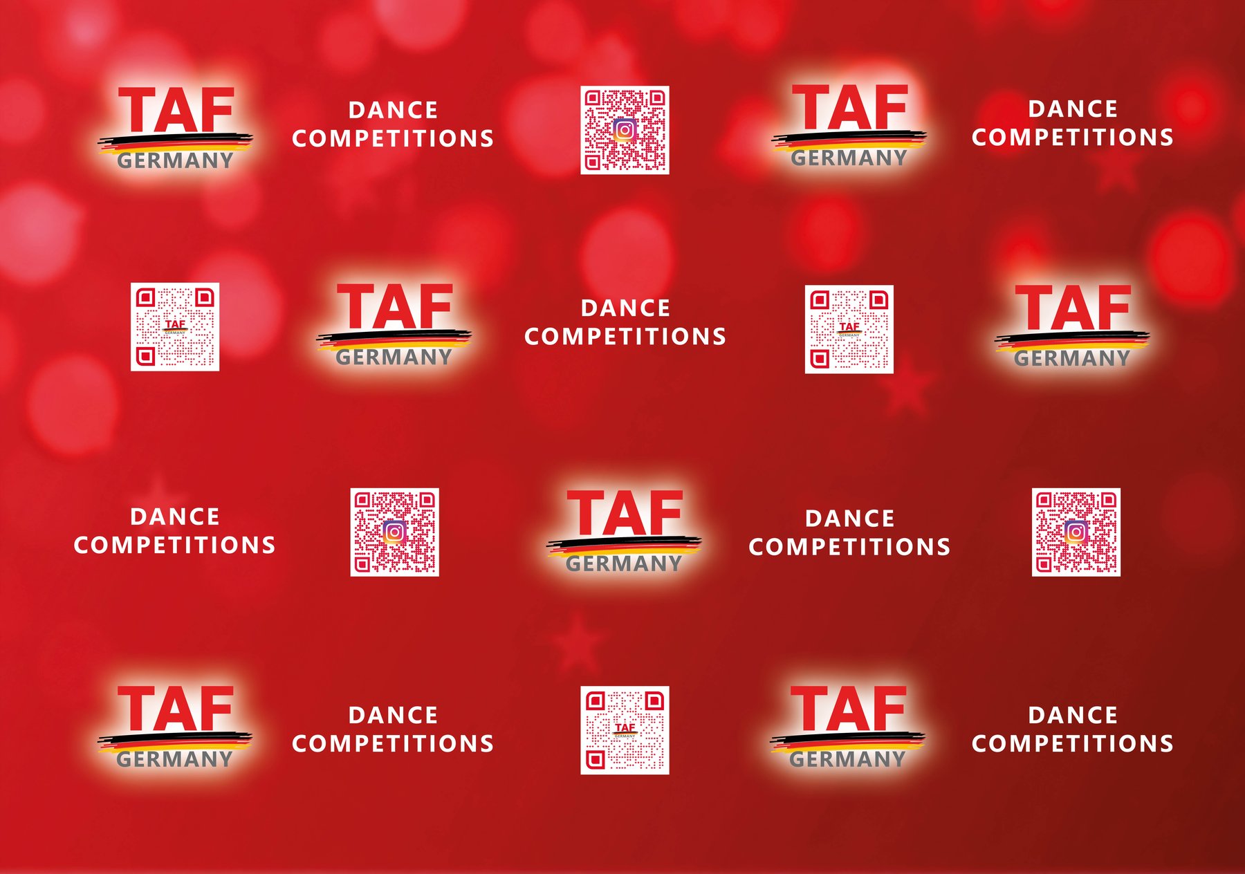 Fotowand mit Logo und QR-Codes für TAF Germany Dance Competitions