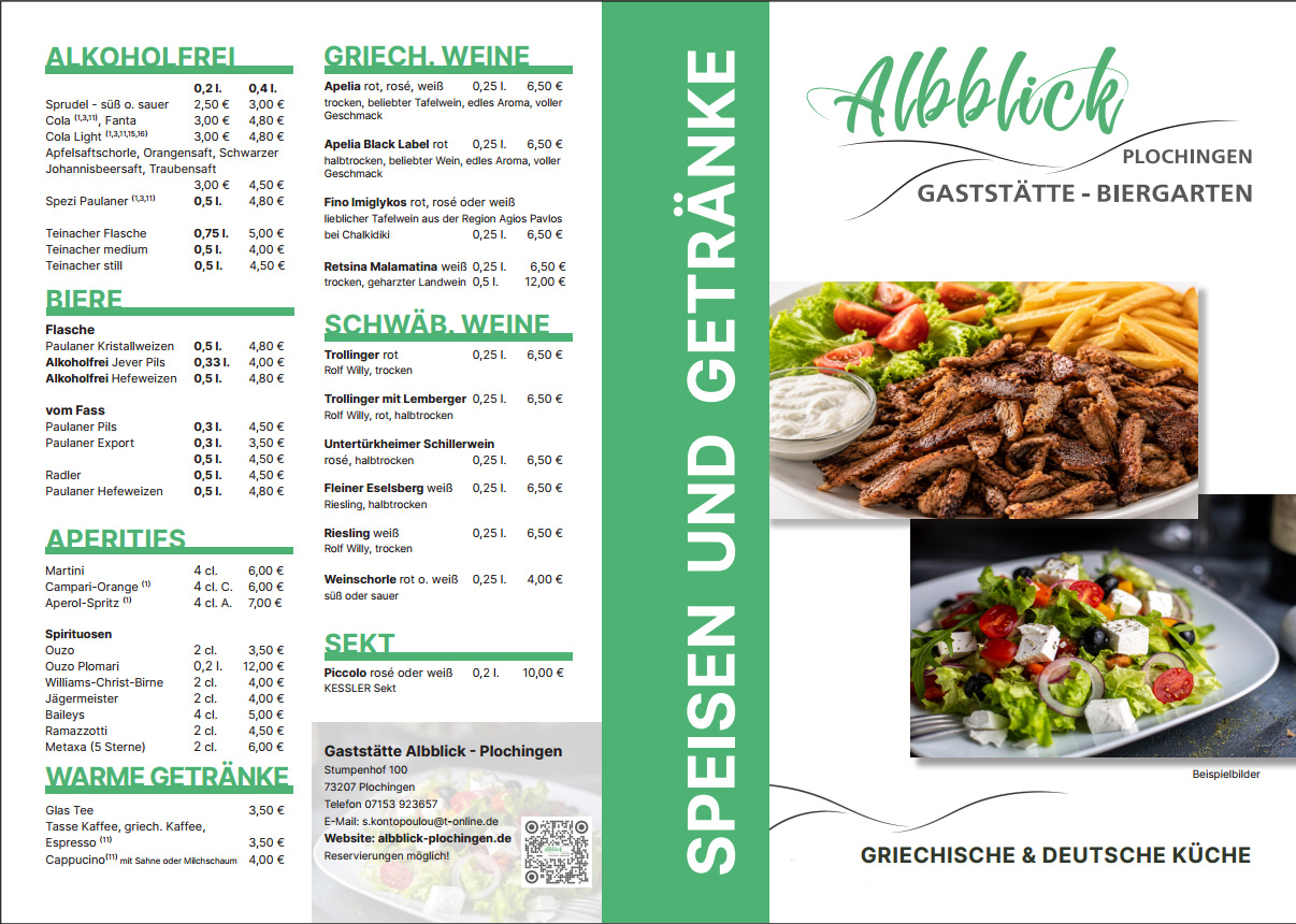 Speisekarte der Gaststätte Albblick in Plochingen