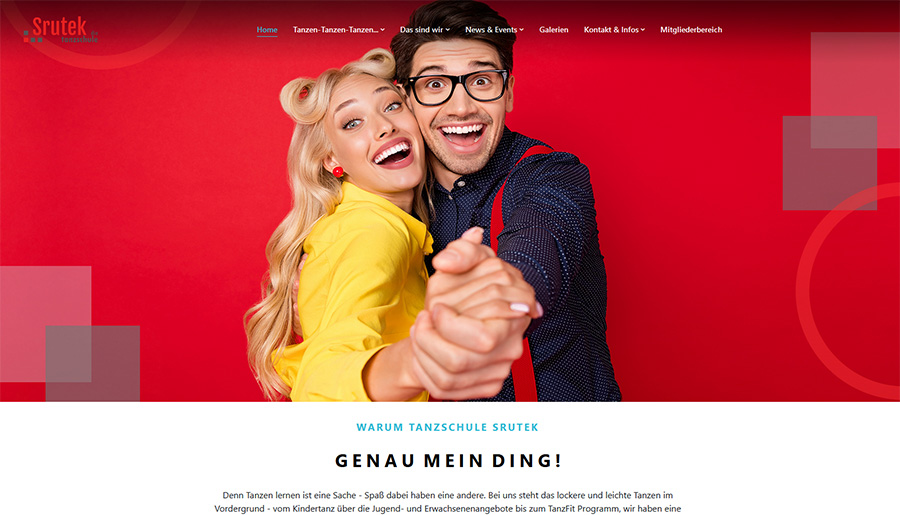Screenshot der Website von Tanzschule Srutek